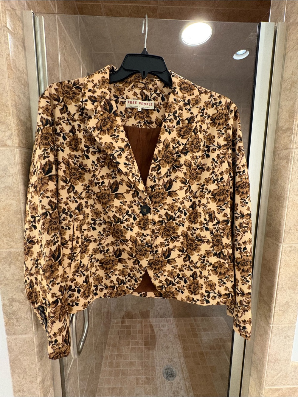 Free People Tan and Brown Floral Blazer Jacket